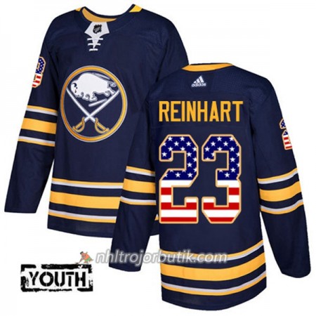 Barn Ishockey Buffalo Sabres Tröja Sam Reinhart 23 Adidas 2017-2018 Marinblå USA Flag Fashion Authentic